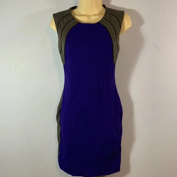 Diane von furstenberg size 0 hallie blue gray color block body con sheath dress - Picture 3 of 10